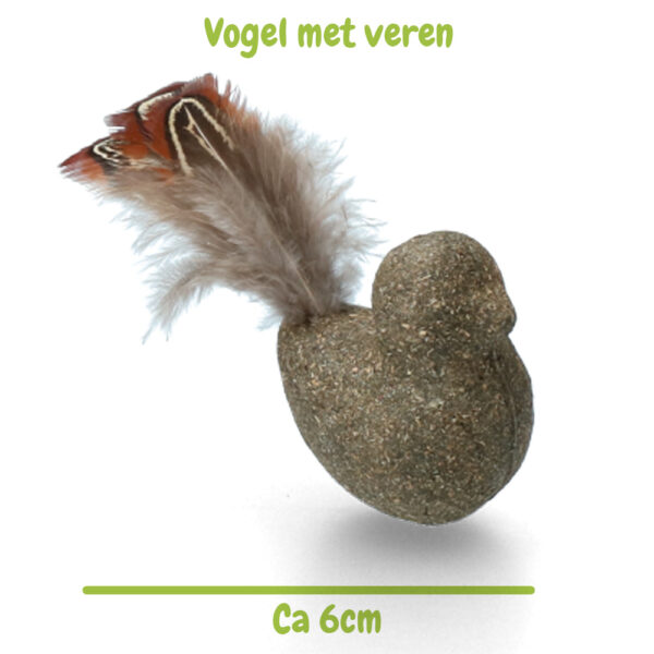 vogel met veren kattenspeeltje